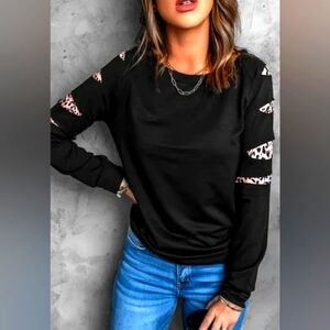 NWT'S- OVER THE MOON - Black w/ Leopard Print Accents, Long Sleeve Top
